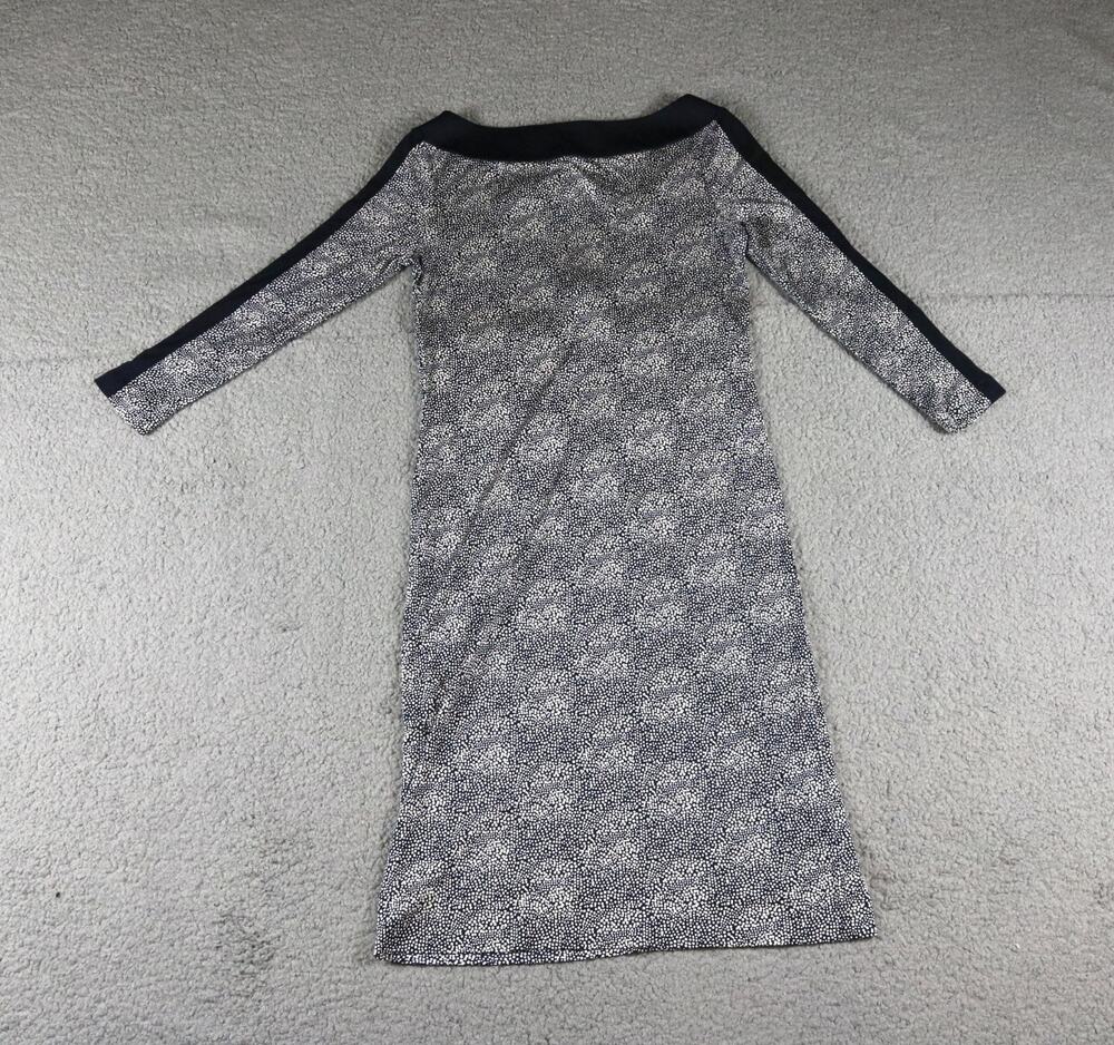 Tory Burch Dress Xs Blue White Silk Micro Dot Speckled Black Pipping Zip Sheath